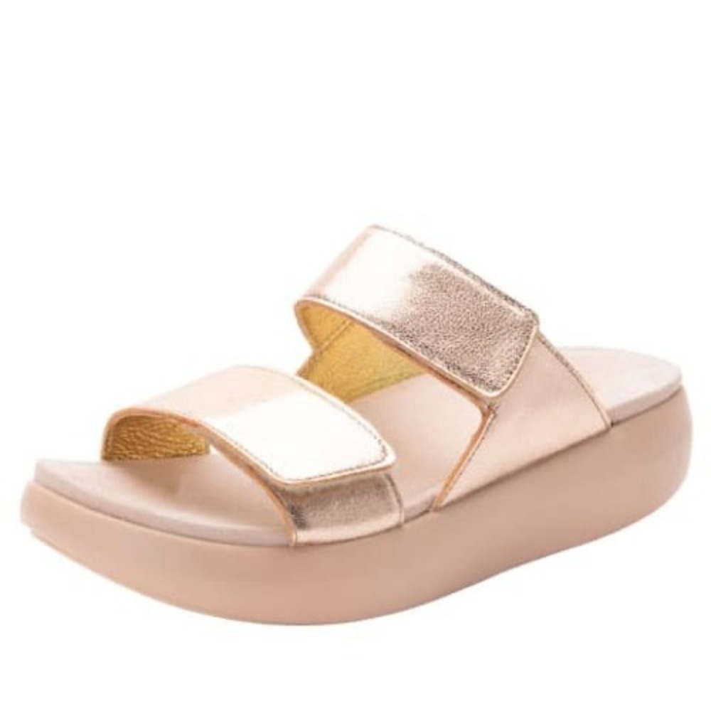 Alegria Bryce Sleek Rocker Sandals Womens 39 Rose‎ Gold Leather Adjustable Strap